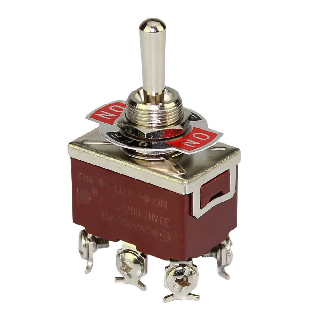 3 Way ON-OFF-ON Toggle Switch, 15A/250V AC, 6-PIN, 3-Position for Automotive / Industrial use