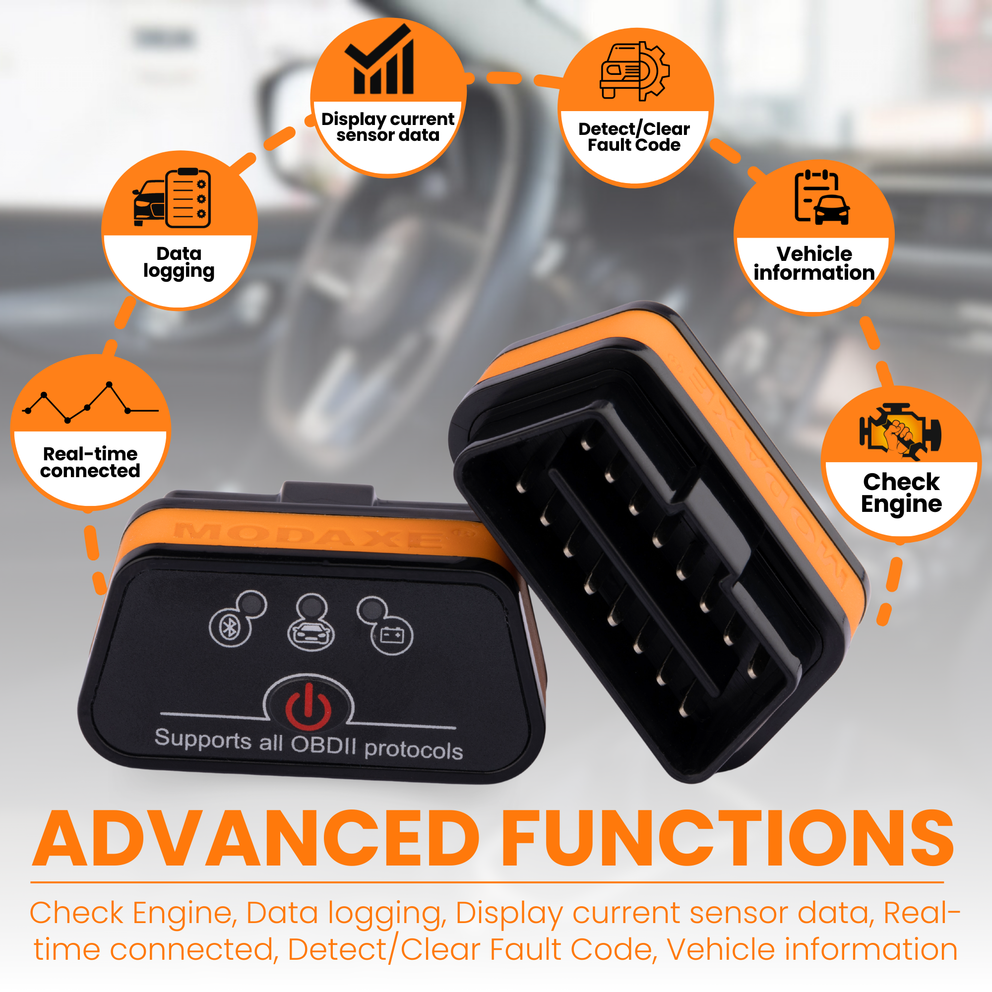 MODAXE OBD II Advanced Bluetooth 4.0 Vehicle Diagnostic Scanner