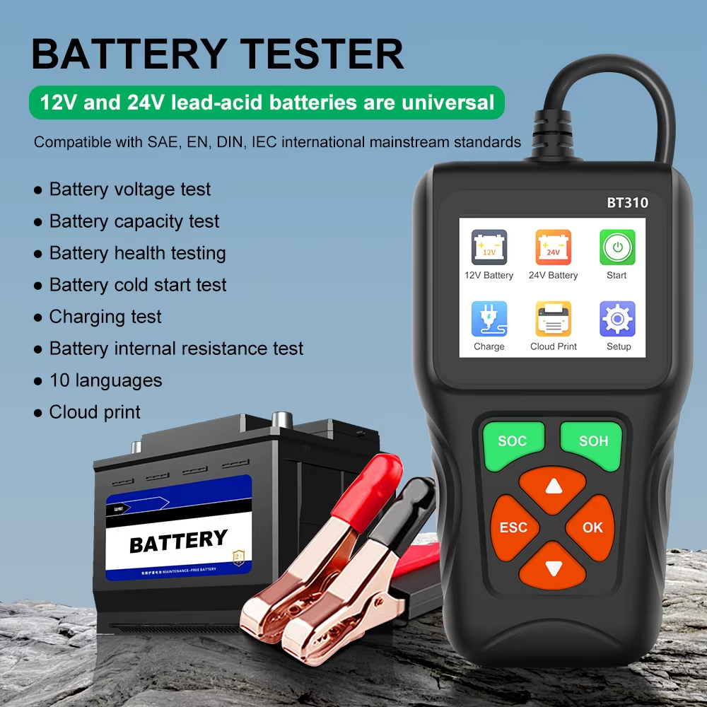 BT310 Car Battery Tester 12V/24V | Battery, Charging & Cranking Test | Cars, Bikes & Trucks