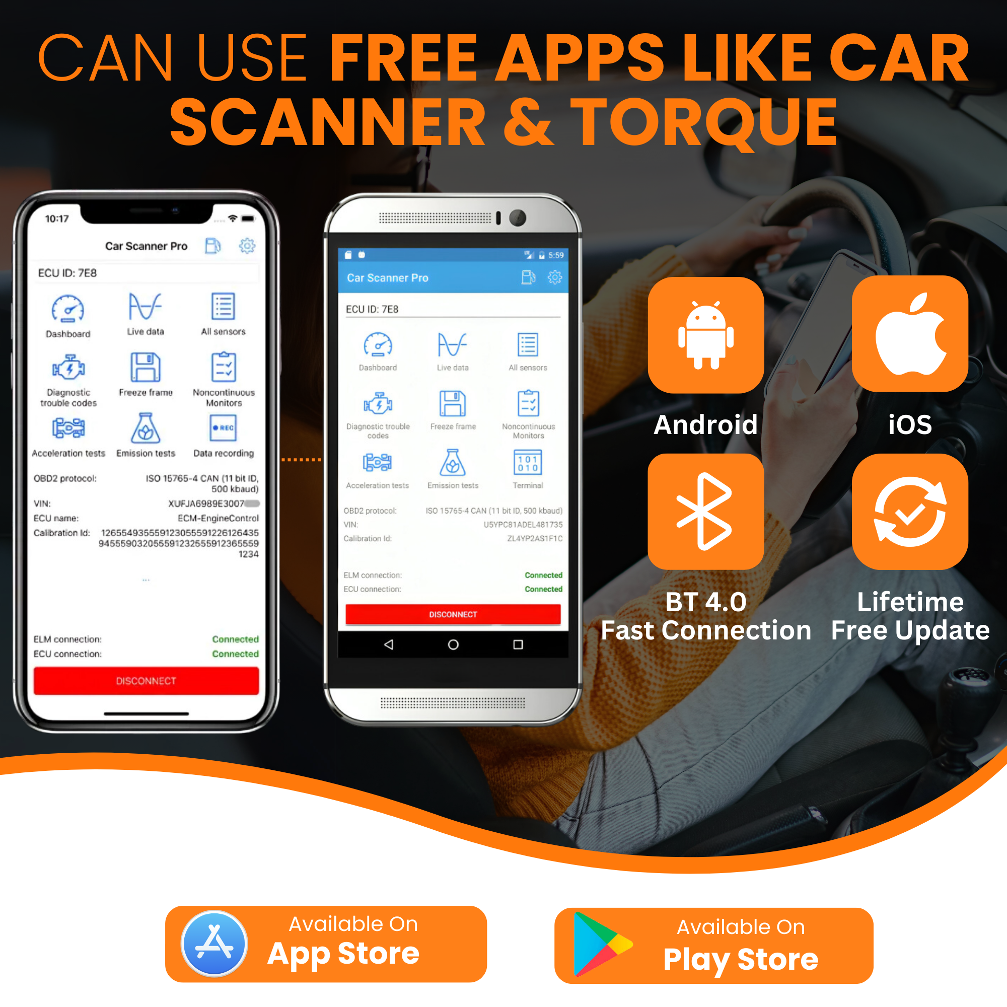 MODAXE OBD II Advanced Bluetooth 4.0 Vehicle Diagnostic Scanner