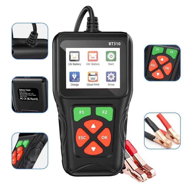 BT310 Car Battery Tester 12V/24V | Battery, Charging & Cranking Test | Cars, Bikes & Trucks