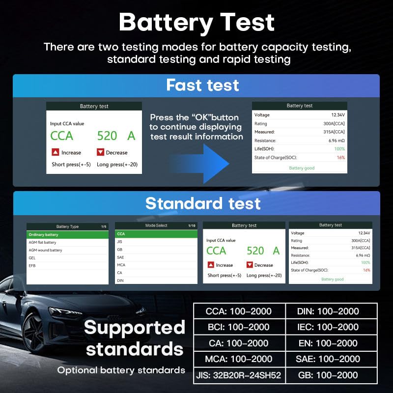 BT310 Car Battery Tester 12V/24V | Battery, Charging & Cranking Test | Cars, Bikes & Trucks