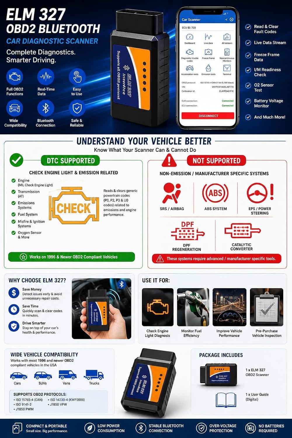 Big Black ELM327 Bluetooth OBD II Diagnostic Scanner
