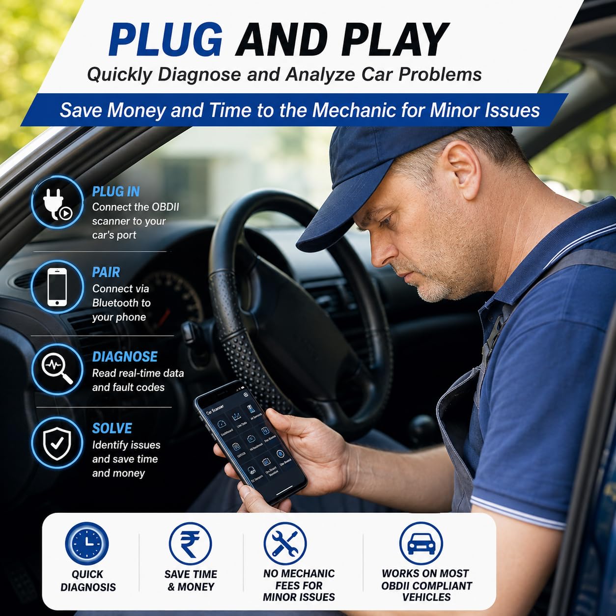 Big Black ELM327 Bluetooth OBD II Diagnostic Scanner