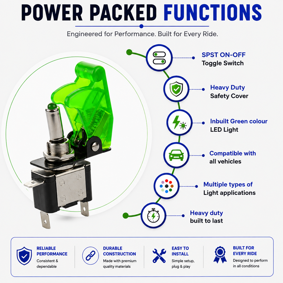 Green – Arming Switch with Aircraft Safety Cover & LED Light