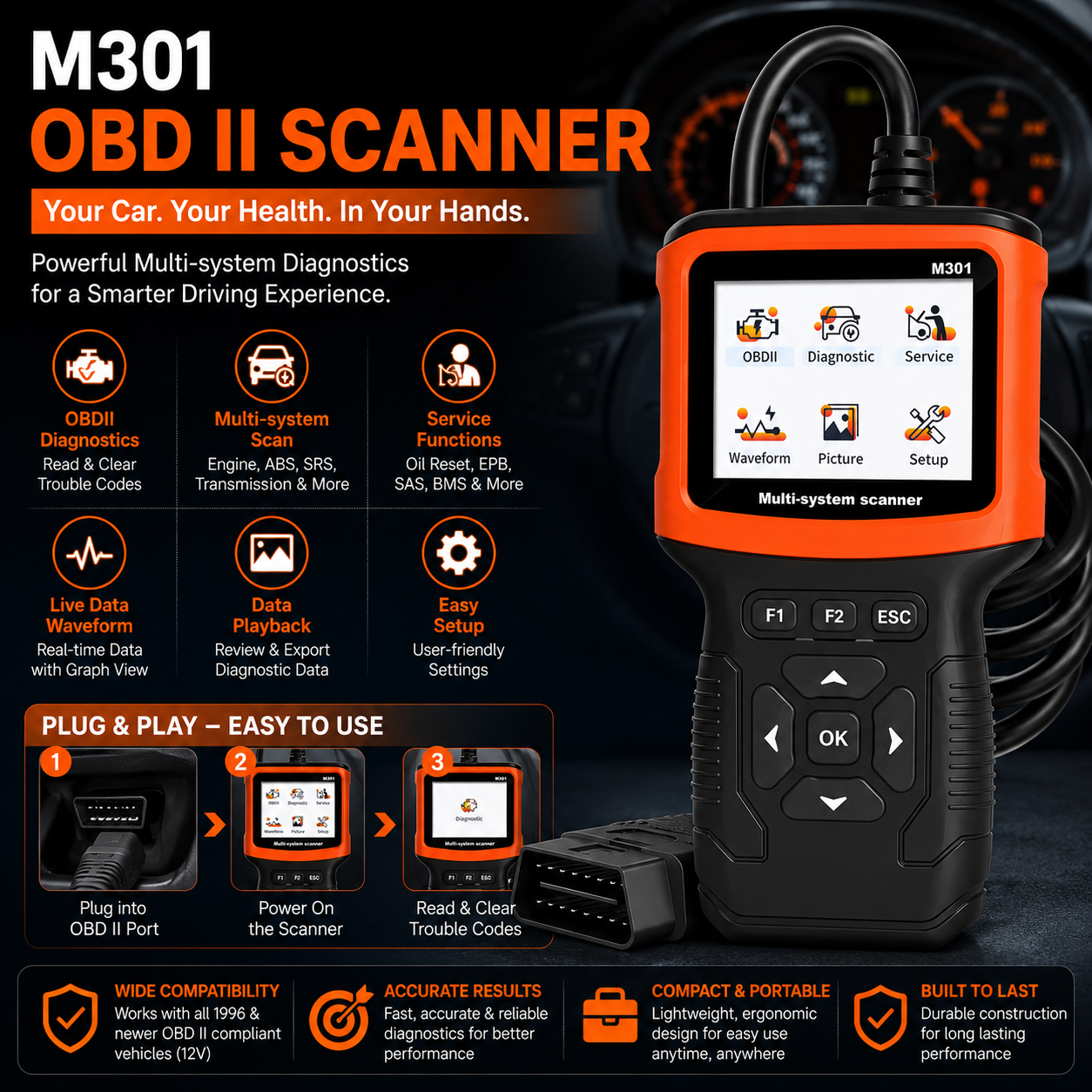Advanced Engine, Airbag, ABS OBD II Diagnostic Scanner
