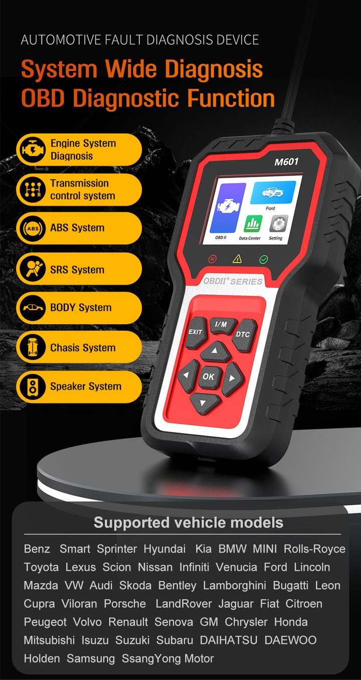 M601D Hyundai OBD2 Diagnostic Scanner | Engine, ABS, SRS Airbag, TPMS, ESP | 118+ Live Data
