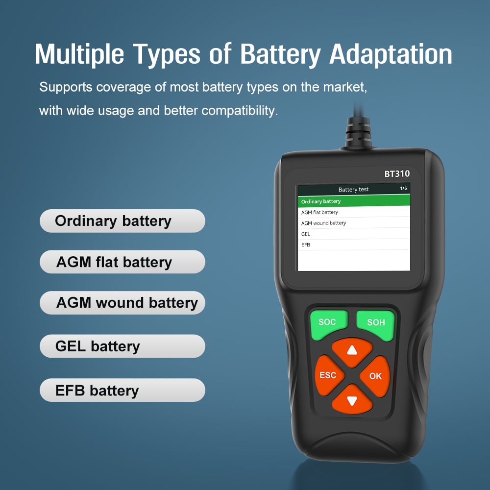 BT310 Car Battery Tester 12V/24V | Battery, Charging & Cranking Test | Cars, Bikes & Trucks